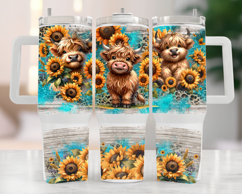 40oz Tumbler - Rustic sunflower baby cow