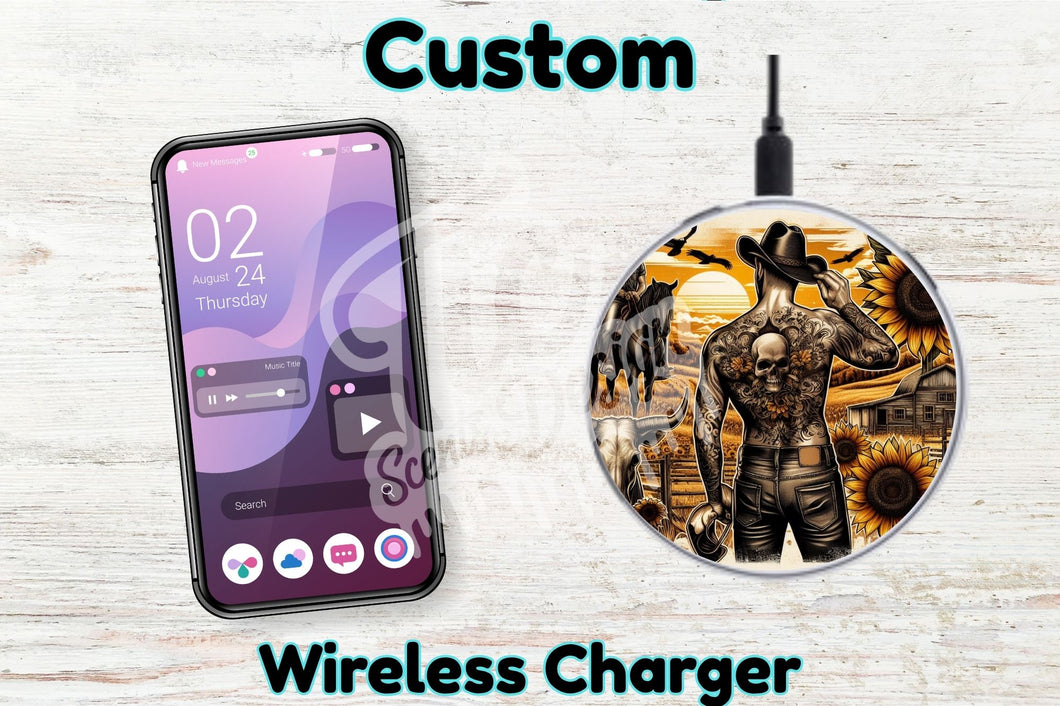 Personalised Custom Wireless Charger - Cowboy sunflower