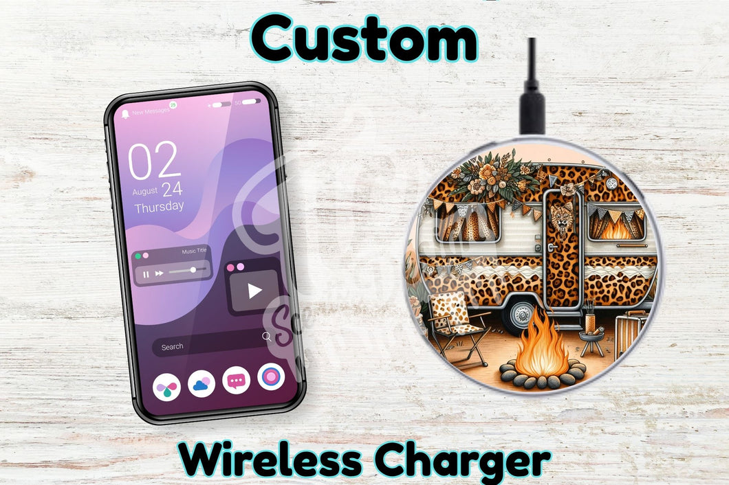 Personalised Custom Wireless Charger - Leopard camper