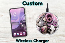 Load image into Gallery viewer, Personalised Custom Wireless Charger - Pink sunflowers and skull