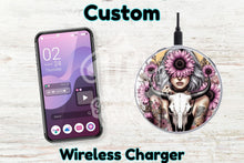 Load image into Gallery viewer, Personalised Custom Wireless Charger - Skull and sunflower Pink