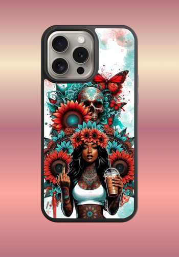Custom phone case - Skull and floral tattoo girl