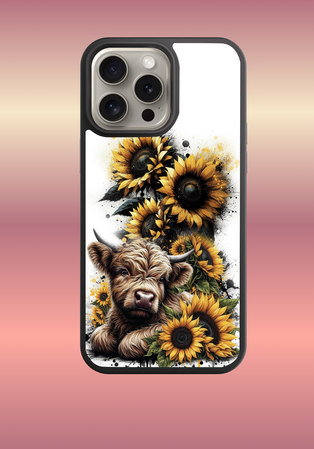 Custom phone case -Highland cow sunflowers