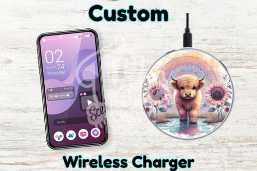 Personalised Custom Wireless Charger - Rainbow highland cow