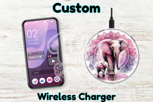 Personalised Custom Wireless Charger - Mum and baby elephant mandala
