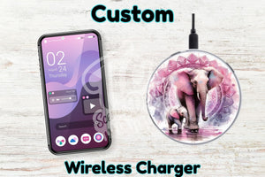 Personalised Custom Wireless Charger - Mum and baby elephant mandala